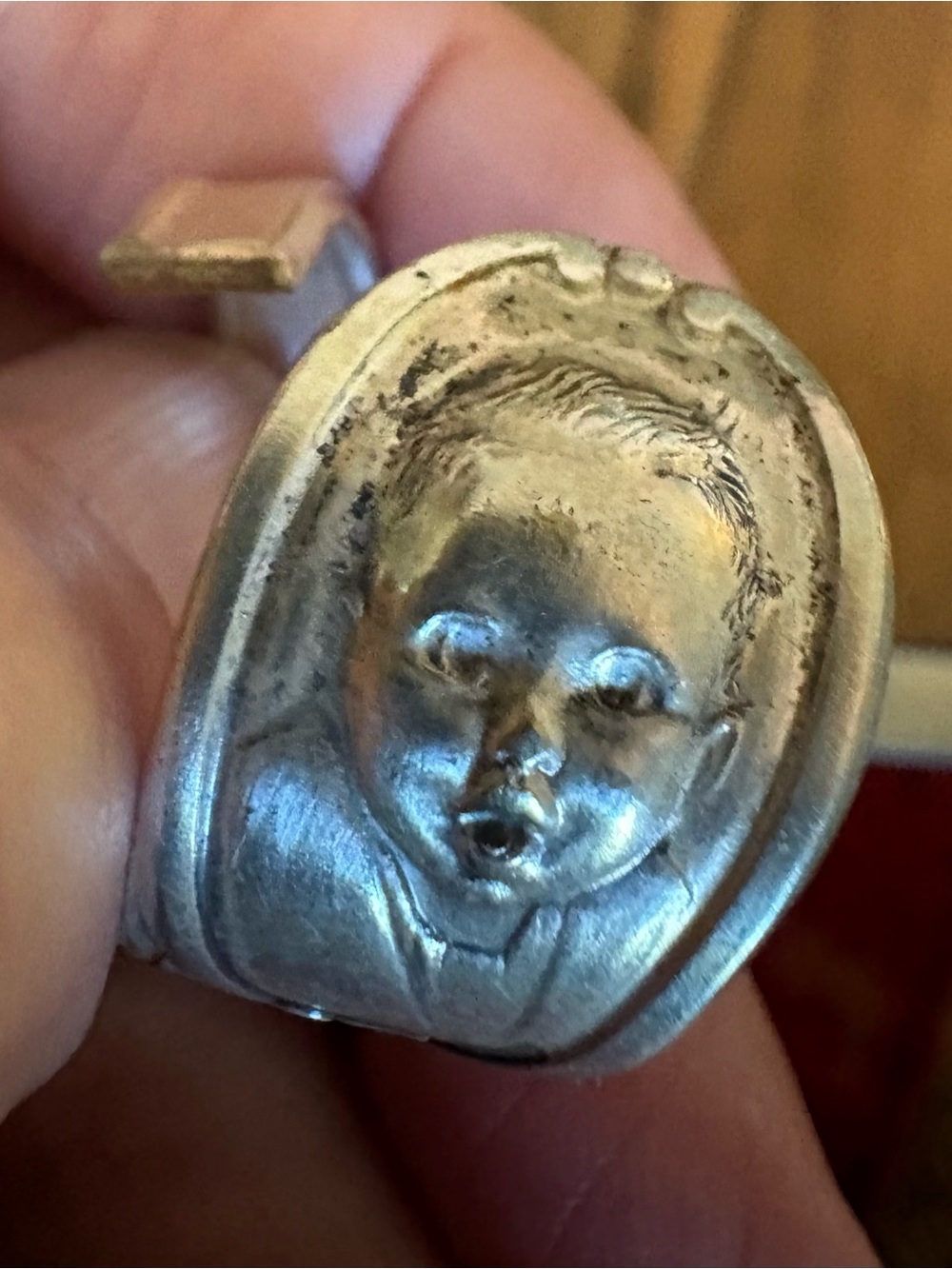Vintage sterling Gerber Baby Face Spoon Ring